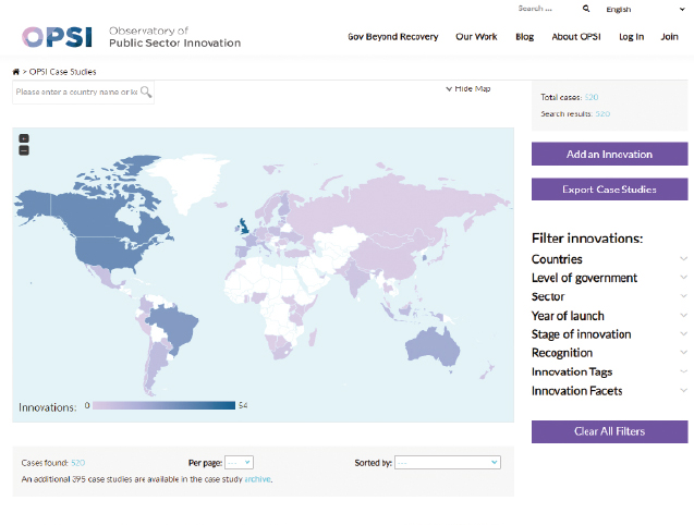 OECD 공공혁신전망대(OPSI) 웹사이트