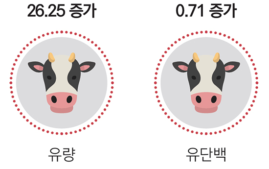 유량 26.25증가 유단백 0.71 증가